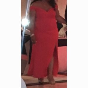 Formal wear Worn,Red spandex gown with front split